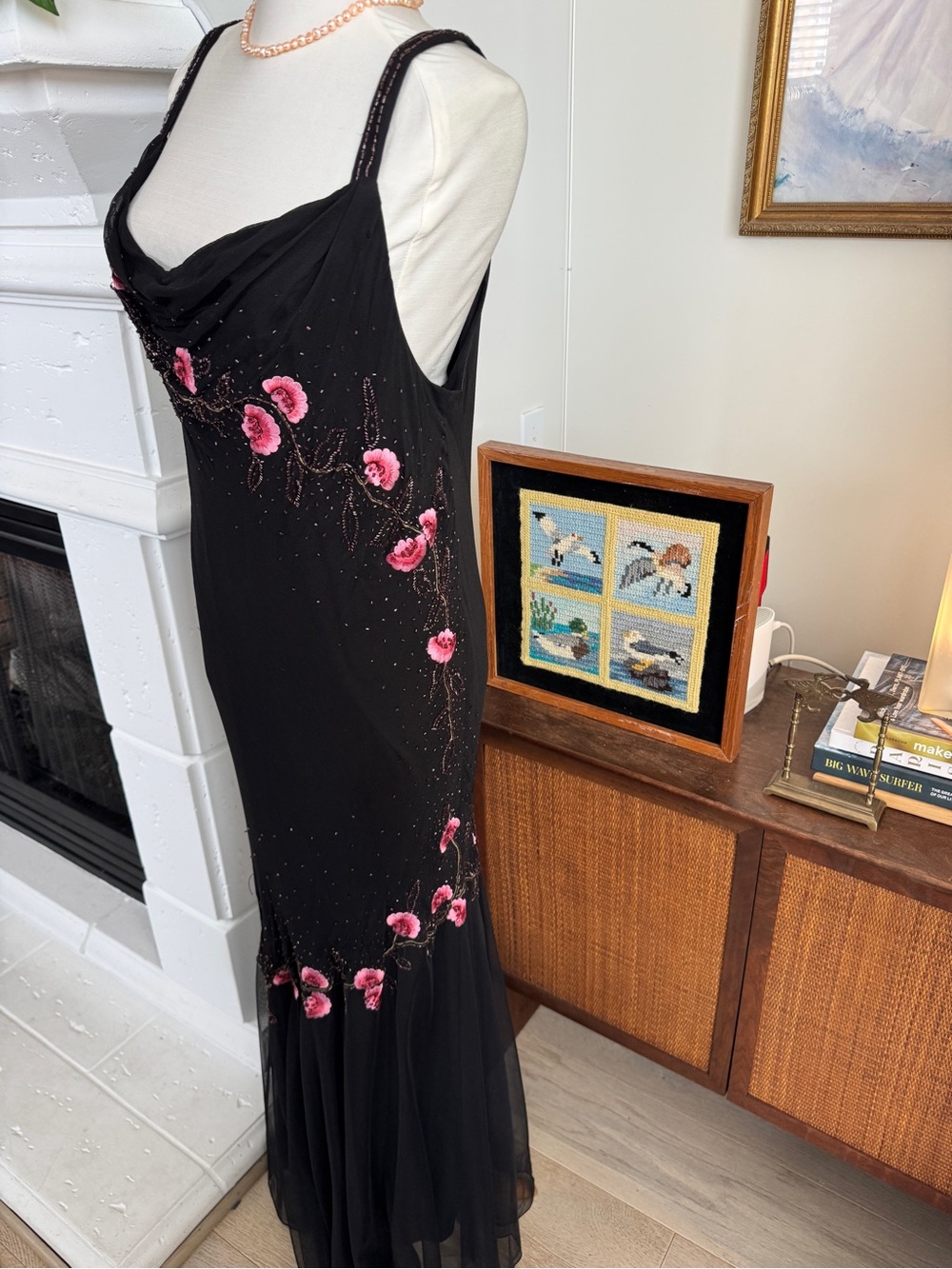 Xscape Silk Beaded Floral Evening Gown